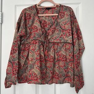 Karma Highway Boho Paisley Tie Front Tassel Blouse Festival Gypsy Indie One Size